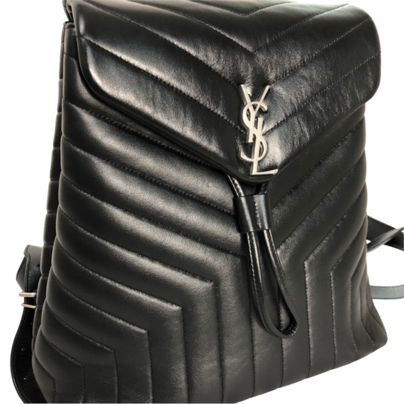 Saint Laurent Lulu Backpack Medium Calf Leather Rucksack Daypack Black - Picture 4 of 7